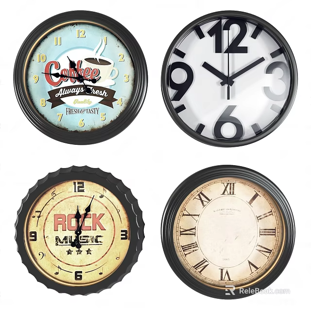 Decorative Wall Clocks With Coffee Rock Music Themes And Roman Numeral Design 3d model 