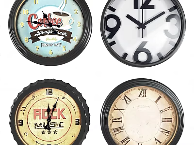 Decorative Wall Clocks With Coffee Rock Music Themes And Roman Numeral Design 3d model