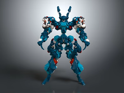 Blue Cybernetic Robotic Creature With Detailed Armored Structure And Mechanical Limbs 3d model