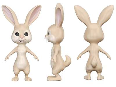Cute Rabbit Doll With Front Side And Back View 3d model