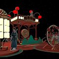 Traditional Chinese Wedding Scene With Red Sedan Chair Bride Groom And Decorative Lanterns