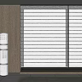 White Venetian Blinds in Modern Interior with Wooden Wall Panel and Stylish Floor Lamp