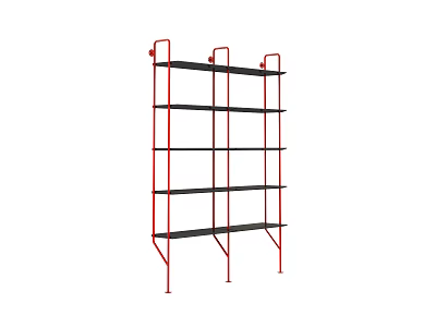 Modern Multi-tiered Bookcase with Red Frame and Black Shelves for Home Office Storage 3d model