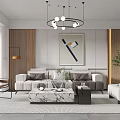 Modern Living Dining Room Interior With Sofa Coffee Table Pendant Light And Artwork 3d model