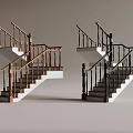 Interior Stairs Design With Wooden And Black Metal Handrails And Balusters