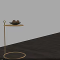 Round Coffee Table With Golden Stand Black Tray Pine Cones On Dark Wood Floor White Wall