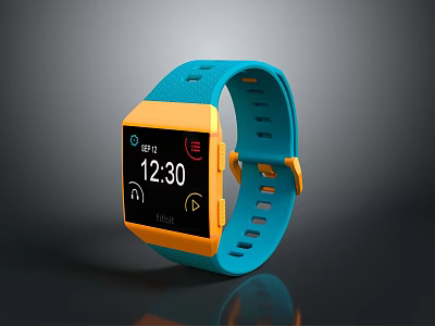 Stylish Fashion Smartwatch with Blue Strap Yellow Frame and Time Display Screen 3d model
