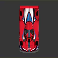 Red Race Car With Streamlined Body Design Black And Blue Stripes And Rear Wing