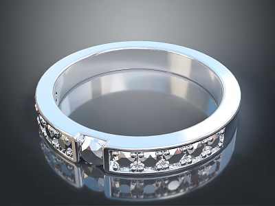 Stylish Silver Ring With Sparkling Diamond Accents And Polished Finish 3d model