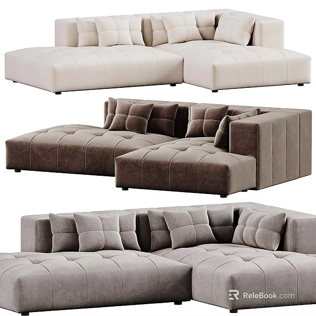 Modern Sectional Sofa With Tufted Cushions And Modular Design For Living Space 3d model