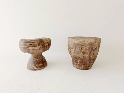 Handcrafted Wooden Stools with Unique Shapes Natural Wood Grain and White Background 3d model