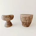 Handcrafted Wooden Stools with Unique Shapes Natural Wood Grain and White Background