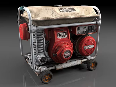 Industrial Portable Generator With Red Engine Silver Frame And Wheels For Heavy Duty Use 3d model
