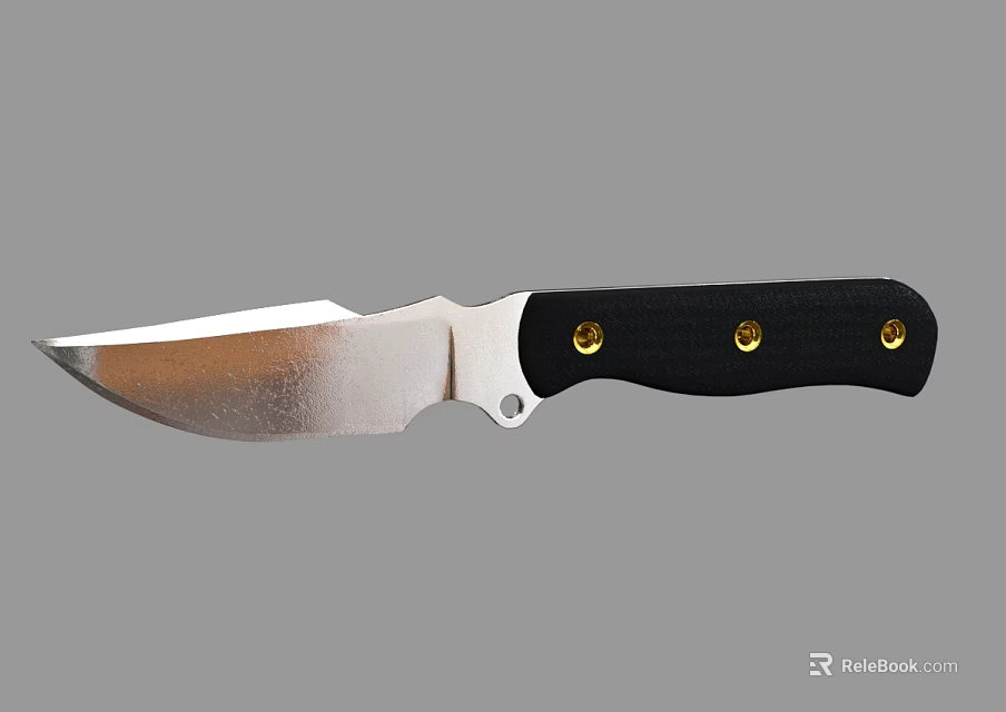 Tactical Knife With Stainless Steel Blade Black Handle And Gold Rivets 3d model 
