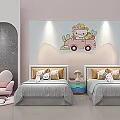 Cute Kids Hotel Guest Room With Twin Beds Hello Kitty Cartoon And Pink Decor