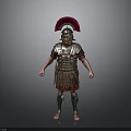 Roman Soldier Armor With Red Feathered Helmet Metal Plates And Leather Gear