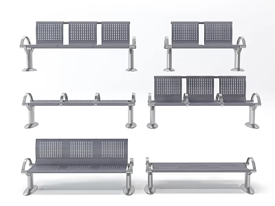 Metal Public Benches With Grid Design Seat And Backrest For Outdoor Public Spaces 3d model