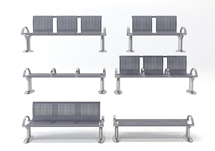 modern row chair stainless steel public seat 3d model