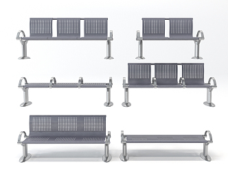 modern row chair stainless steel public seat 3d model