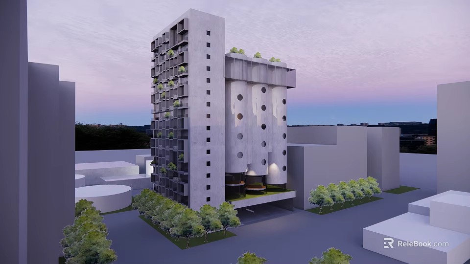 Modern Commercial Complex With Contemporary Architectural Design Green Spaces And Urban Facilities 3d model 