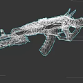 Futuristic Mechanical Gun Weapon With Red Blue Silver Design And Glowing Blade