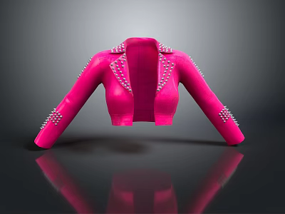 Stylish Pink Cropped Jacket With Silver Studs On Sleeves Shoulders Shiny Finish Reflective Effect 3d model