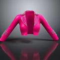 Stylish Pink Cropped Jacket With Silver Studs On Sleeves Shoulders Shiny Finish Reflective Effect