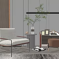 Modern Light Gray Single Sofa with Side Table Plant and Decor in Living Room Interior