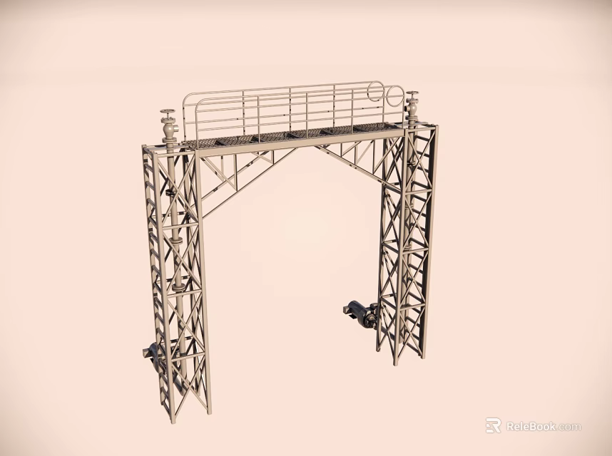 Industrial Mobile Metal Gantry Structure With Top Railing And Movable Wheels 3d model 