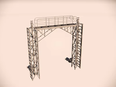 Industrial Mobile Metal Gantry Structure With Top Railing And Movable Wheels 3d model