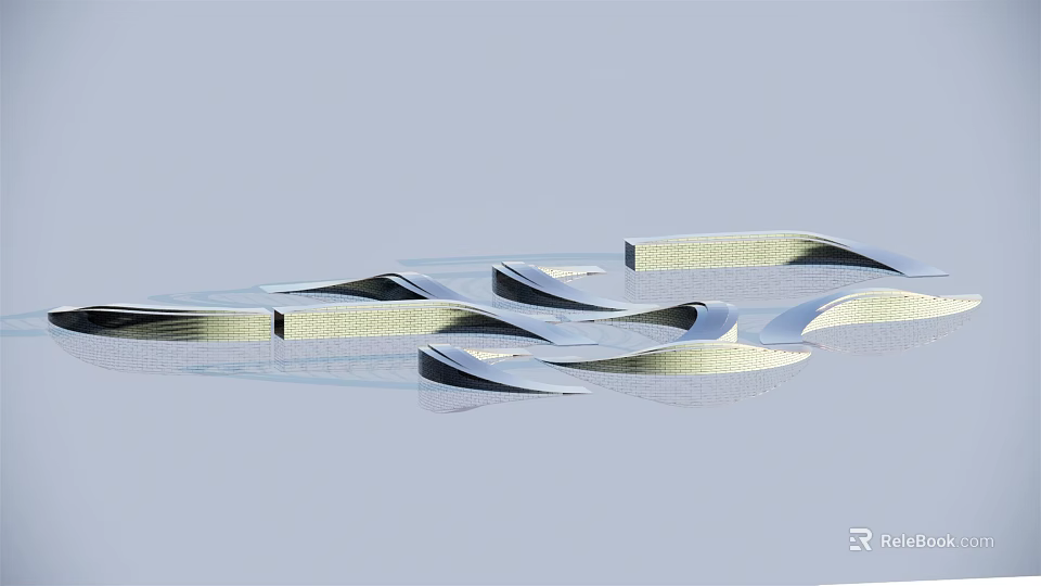 Abstract Metallic Sculptural Art Installation With Curved Ribbons And Reflective Surfaces 3d model 