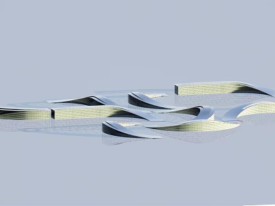 Abstract Metallic Sculptural Art Installation With Curved Ribbons And Reflective Surfaces 3d model