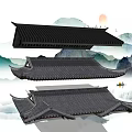 Traditional Chinese Roof Components With Black Tiles And Mountain Background
