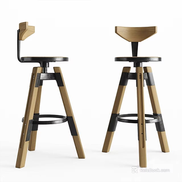 Modern Bar Stools With Wood And Metal Material Three Legged Structure Curved Backrest 3d model 