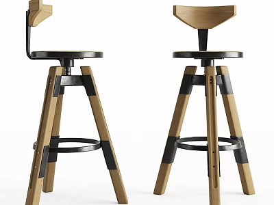 Modern Bar Stools With Wood And Metal Material Three Legged Structure Curved Backrest 3d model