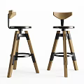 Modern Bar Stools With Wood And Metal Material Three Legged Structure Curved Backrest
