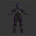 Full Body Armored Character In Mechanical Armor With Purple And Gray Details