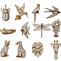 Decorative Animal Shaped Mirrors With Gold Accents And Glass Details For Home Decor