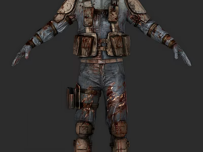 Man In Tattered Battle Gear With Bloodstained Uniform And Damaged Armor 3d model