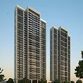 Modern High Rise Residential Buildings With Large Windows And Balconies Against Blue Sky And Trees