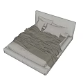 Modern Double Bed with Light Upholstered Headboard Two Pillows and Brown Blanket 3d model