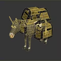 3D Render Donkey Carrying Stacked Yellow And Black Chests With Structure 3d model