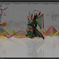 Traditional Chinese Opera Performer In Elaborate Costume With Landscape And Plum Blossom Decorations