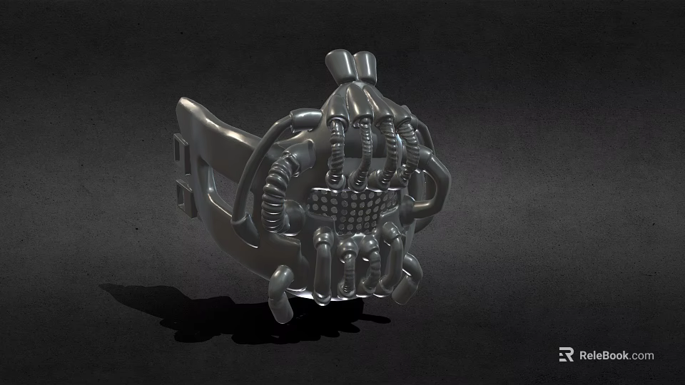 Silver Metallic Mechanical Hat Featuring Unique Futuristic Structure And Grid Pattern Details 3d model 