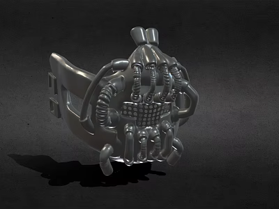 Silver Metallic Mechanical Hat Featuring Unique Futuristic Structure And Grid Pattern Details 3d model