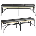 Stylish Black Leather Bench With Wooden Frame Metal Legs And Knit Blanket