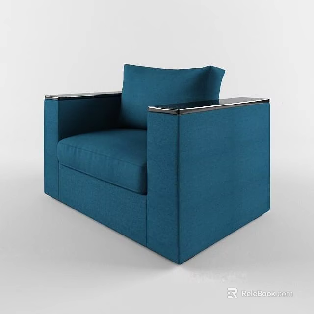 Modern Blue Single Sofa With Metal Armrests And Minimalist Design 3d model