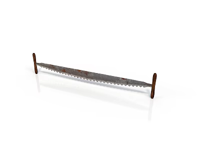 Rusty Saw With Wooden Handles And Serrated Blade Long Strip Design On White Background 3d model