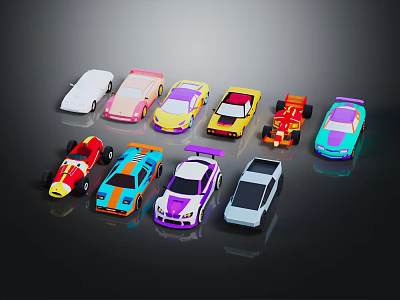 Colorful Toy Cars Collection With Various Models And Different Colors Displayed 3d model