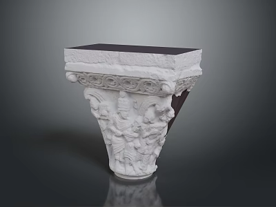 Ornate White Carved Stone Pedestal With Intricate Relief Designs And Square Top 3d model